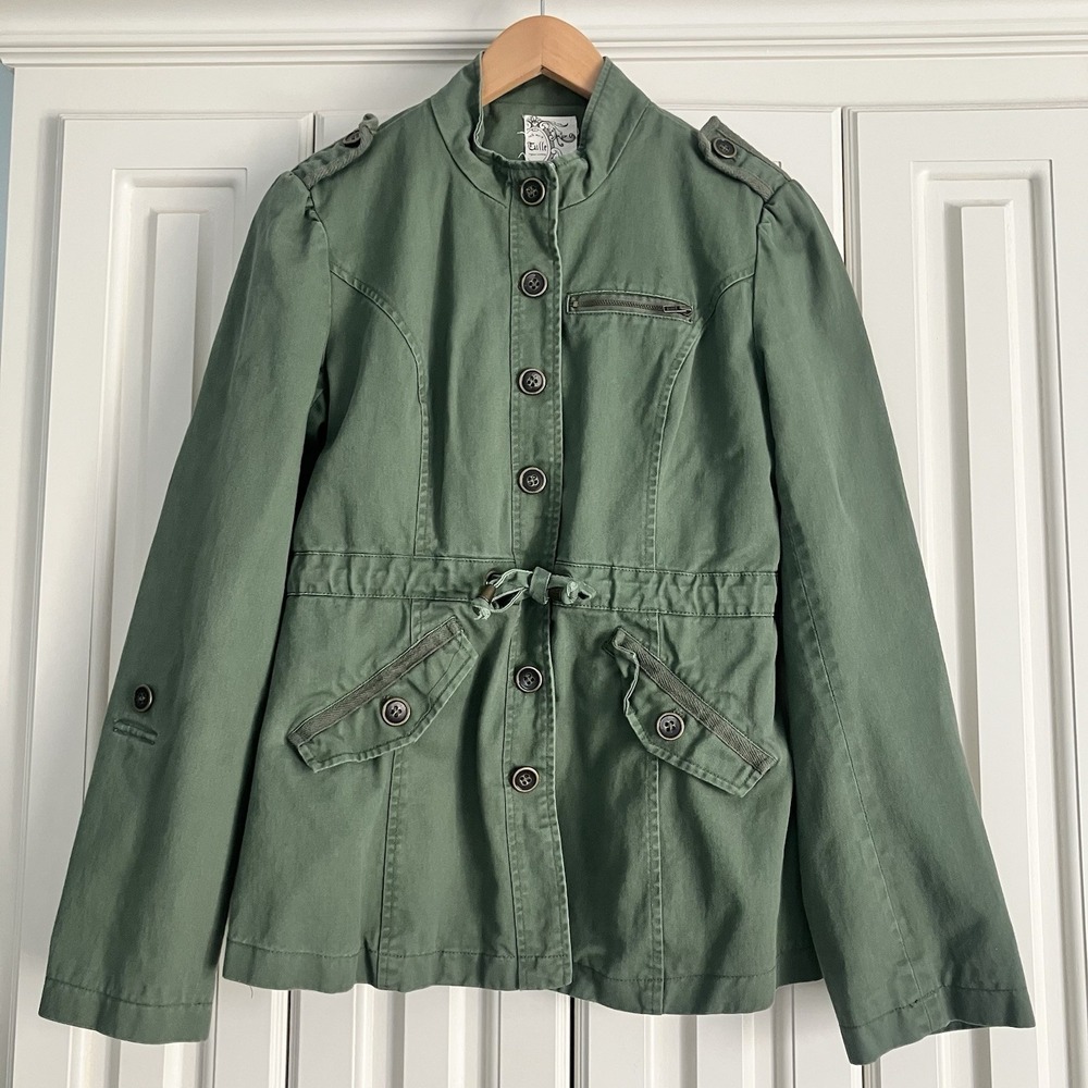 Tulle Anthropologie Green Utility Military Jacket Button Front Peplum Style M‎